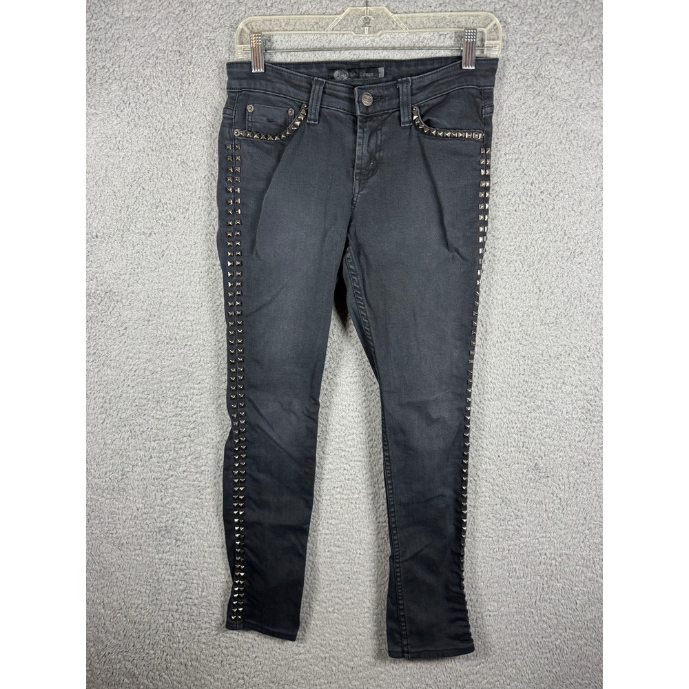 Y2K JET by John Eshaya Women's Studded Skinny Jeans Faded Black Size 6 Goth Punk